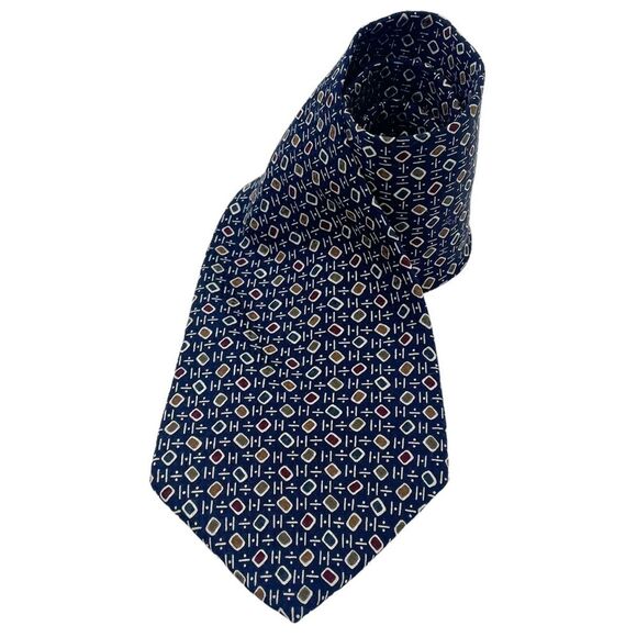 Liberty of London Silk Necktie Navy Blue Mid-Century Modern Print Classic Tie - Picture 2 of 13